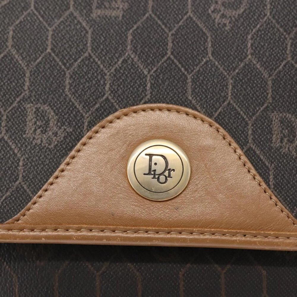 Christian Dior Honeycomb Canvas Shoulder Bag PVC Black Gold Auth BA7309 - Picture 10 of 16